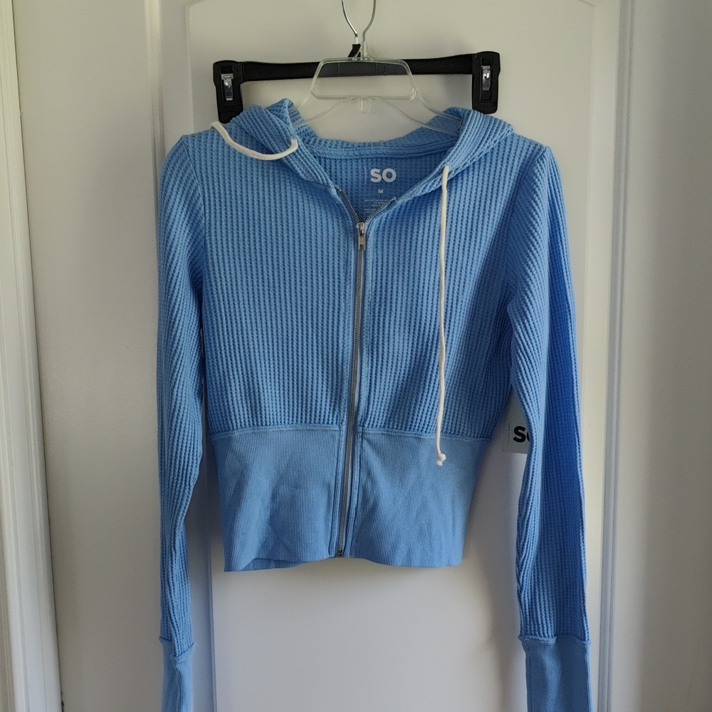 SO Light Blue Waffle Knit Zip Hoodie NWT